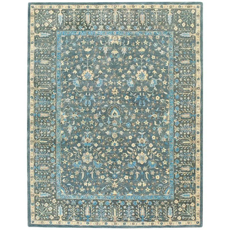 Bungalow Rose Lachan Smyrna- Persian Cedars Oriental Hand Tufted Wool Blue/Yellow Area Rug