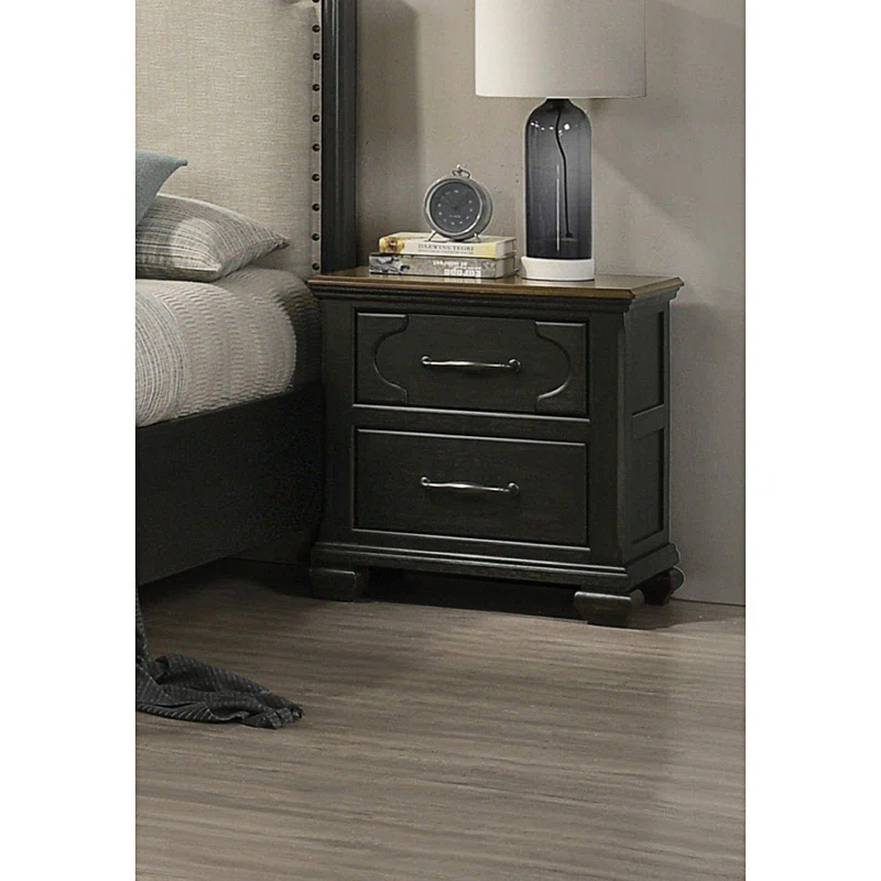 Canora Grey Traditional 2-Drawer Nightstand With Metal Knobs, Modern Night Stand