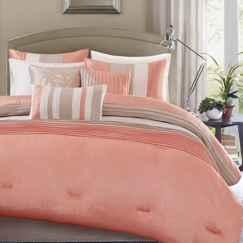 Madison Park Amherst 7 Piece Striped and Pleated Comforter Set