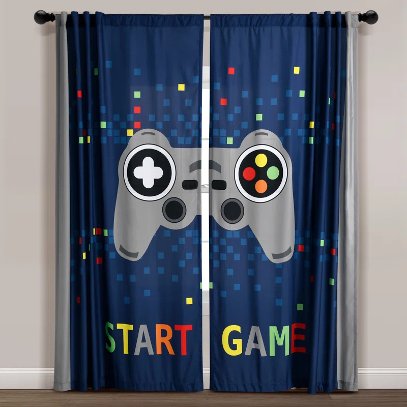 Lush Decor Video Games Window Curtain Panels Navy/Multi 52X84 Set (Set of 2)
