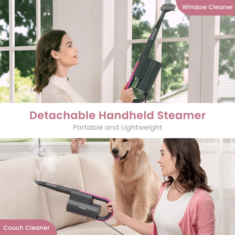 schenley SLFCSM064 Steam Mop and Detachable Handheld Steamer with 7-in-1 Accessories and Washable Microfiber Pads