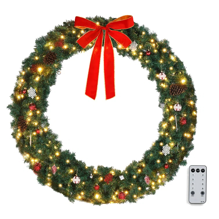 The Holiday Aisle® 48in 150 Lights 450 Branches Pvc Bow Decoration Garland Garden Garland Decoration Green