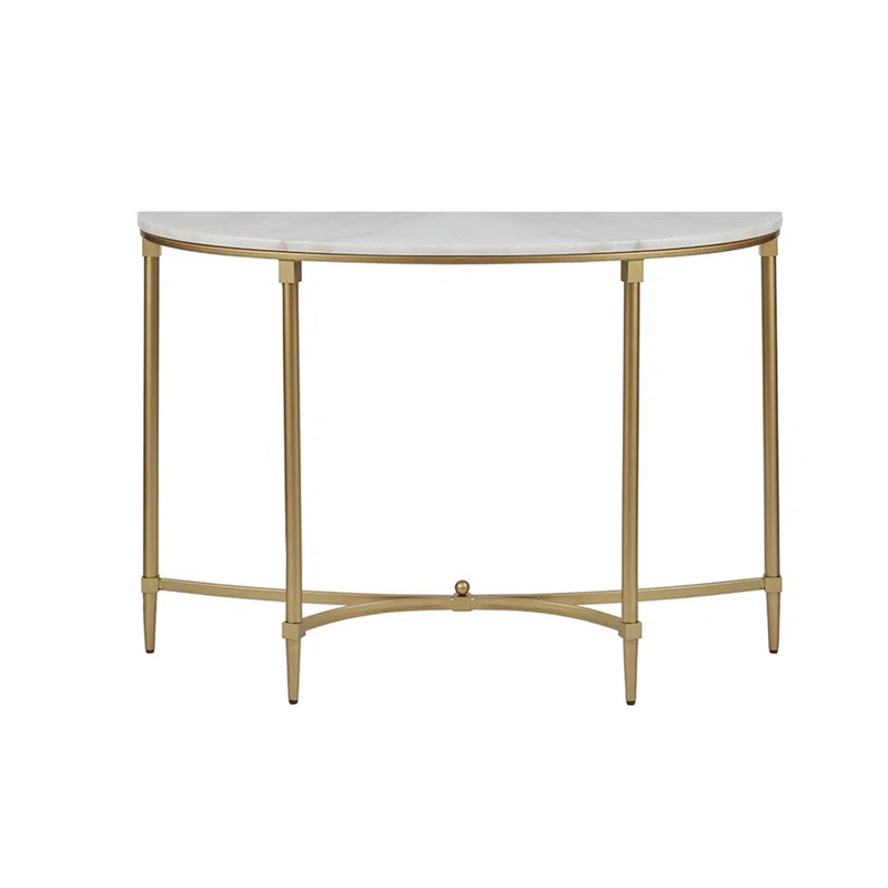 Bordeaux Marble Top Half-Moon Gold Metal Console Table