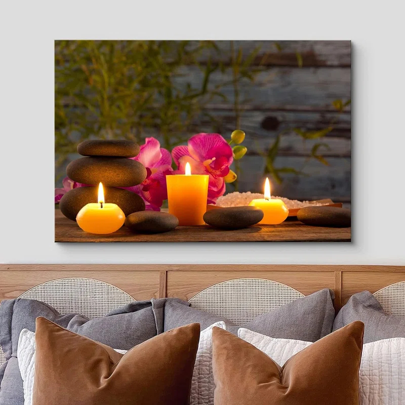 IDEA4WALL Zen Stones Atmosphere Massage Stone Tropical Flower Candle Yoga Nature On Canvas Print