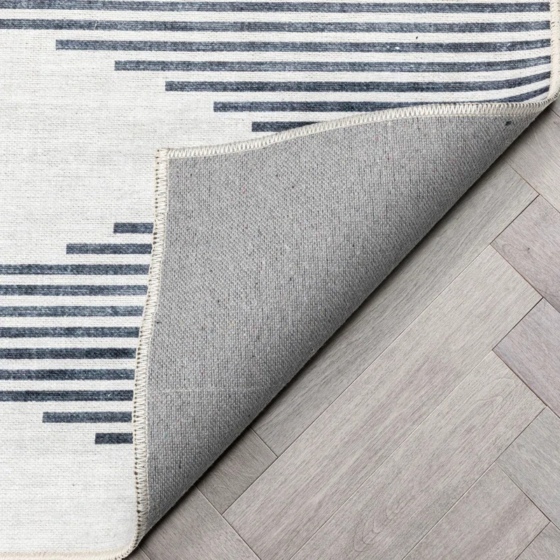 Trinx Kehr Bree Moroccan Diamond Stripes Ivory Grey Area Flat-Weave Rug