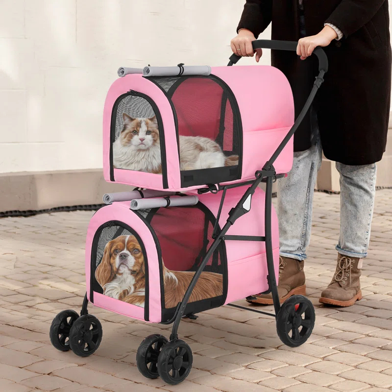 Bring Home Furniture Folding Pet Stroller for Cats & Dogs 4-in-1 Double Dog Stroller for Small & Medium Pets Carrier Cart with Convertible Features | Wayfair
