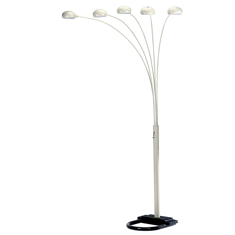 Orren Ellis 84" White Five Light Arc Floor Lamp With White Dome Shade