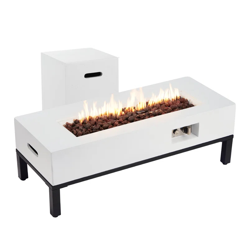 2-Piece 42" Outdoor Rectangle Propane Fire Pit Table With Tank Holder And Shelves