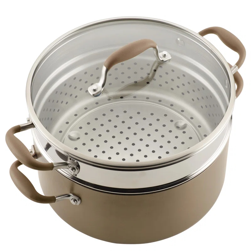 Anolon Anolon Advanced Home Hard Anodized Nonstick Wide Stockpot With Steamer Insert Set, 3-Piece,  8.5-Quart