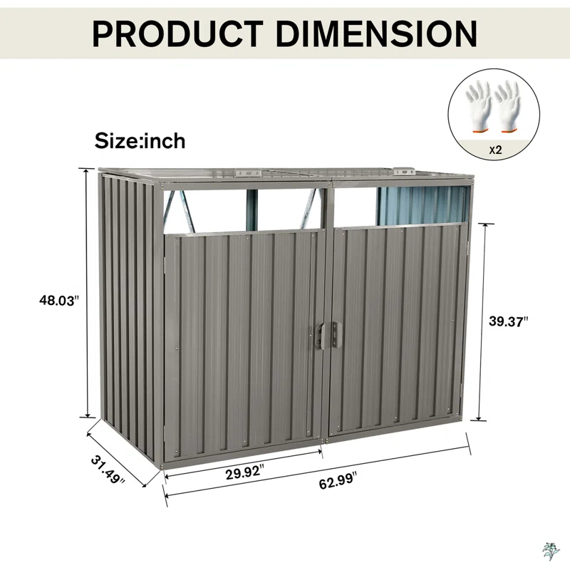 KAQCVIN Garbage Bin Shed Stores 2 Trash Cans Metal Outdoor Bin Shed