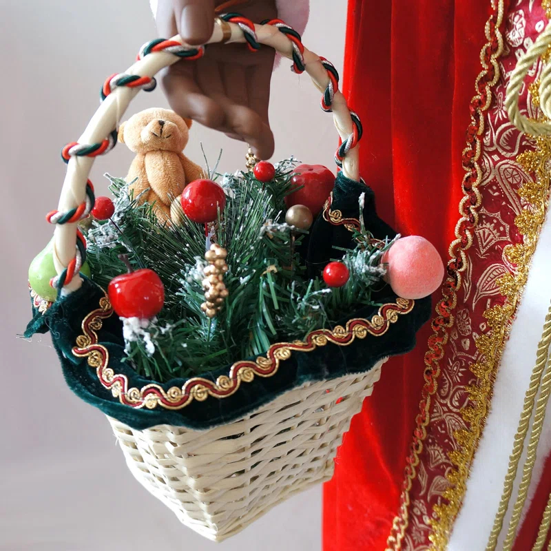 African American Dancing Mrs. Claus with Hooded Cloak and Basket Figurine