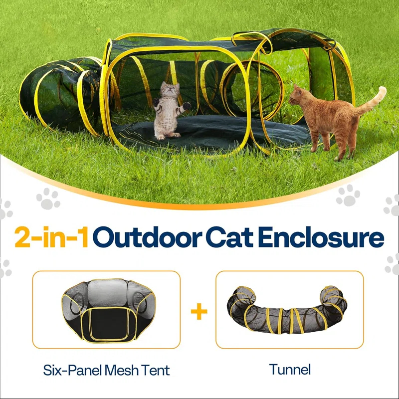 Tucker Murphy Pet™ Outdoor Cat Enclosures 2-in-1 Portable Catio with Cat Tent, Circle Playpen Tunnel