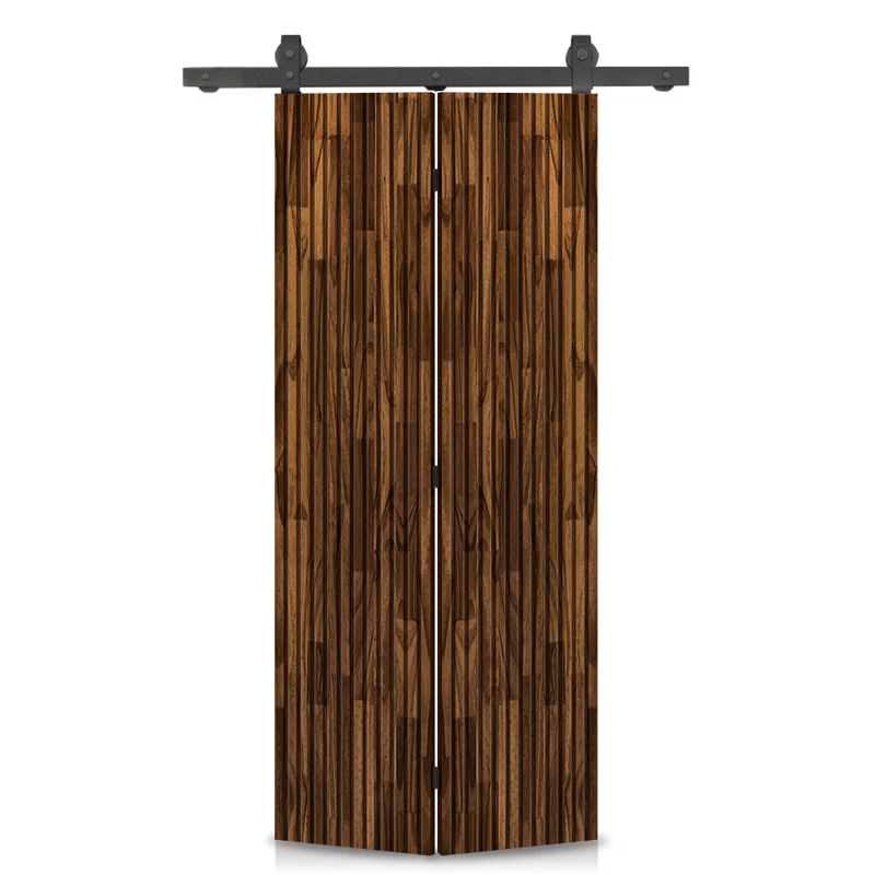 Calhome Japanese Series Stained Pine Wood Bi-Fold Barn Door with Sliding Hardware Kit