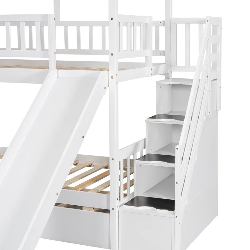 Harper Orchard Twin Over Twin House Bunk Bed With Trundle And Slide