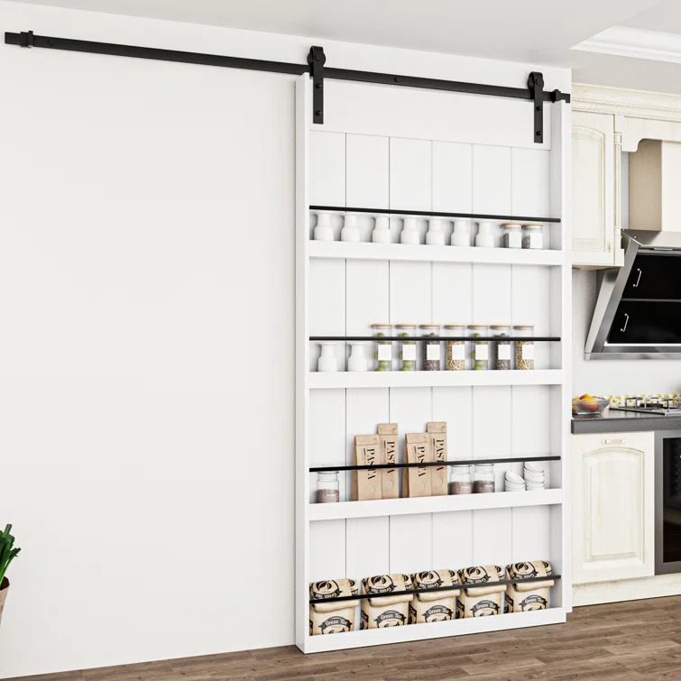 ARK DESIGN 84"H Wood and Primed Bookshelf Style Barn Door with Mounting Hardware Kit