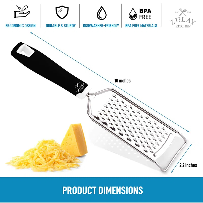 Zulay Kitchen Zulay Kitchen Professional Stainless Steel Flat Handheld Cheese Grater