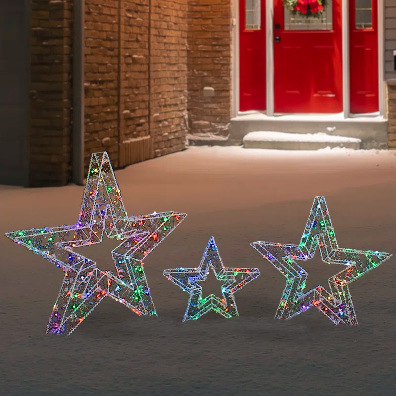 Northlight Seasonal Set of 3 LED Lighted Color Changing Stars Outdoor Christmas Decorations 23"