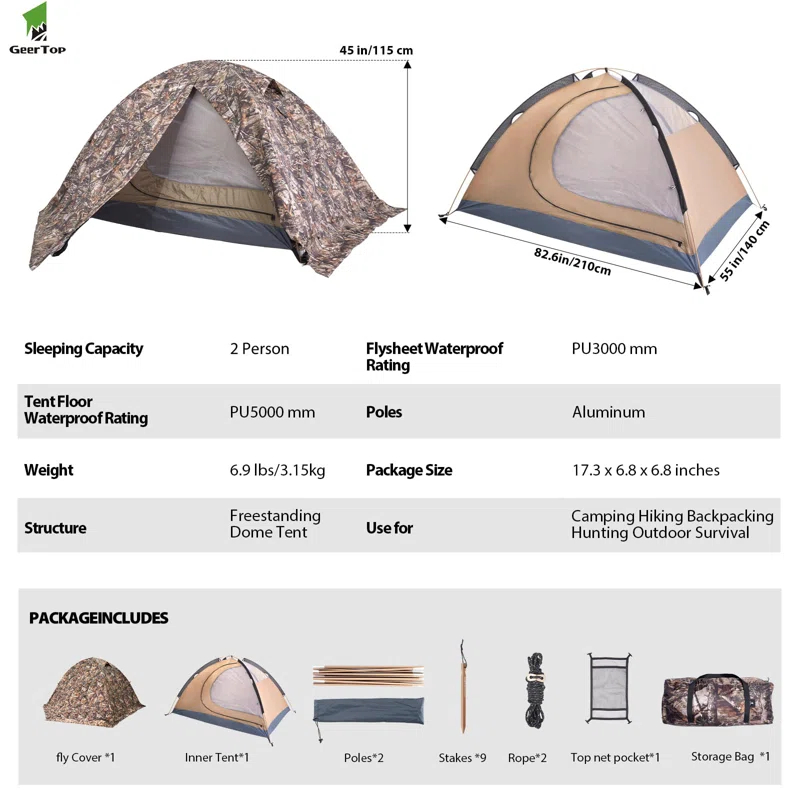 LIFETIME FLOORING LLC Ultralight 2 Person Backpacking Tent 4 Season Waterproof Camping Tent Double Layer Cold Weather Easy Set Up Tents For Family Camp, Hiking, Hunting Outdoor Mountaineering Travel