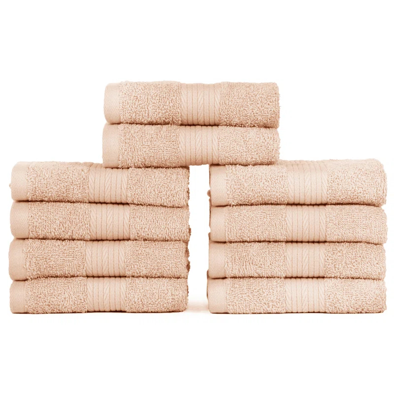 Ample Decor 100% Cotton Washcloth 12 x 12 Inch Highly Absorbent (Set of 10)