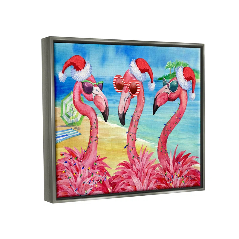 Stupell Industries " Holiday Lights Flamingos Beach " by Paul Brent