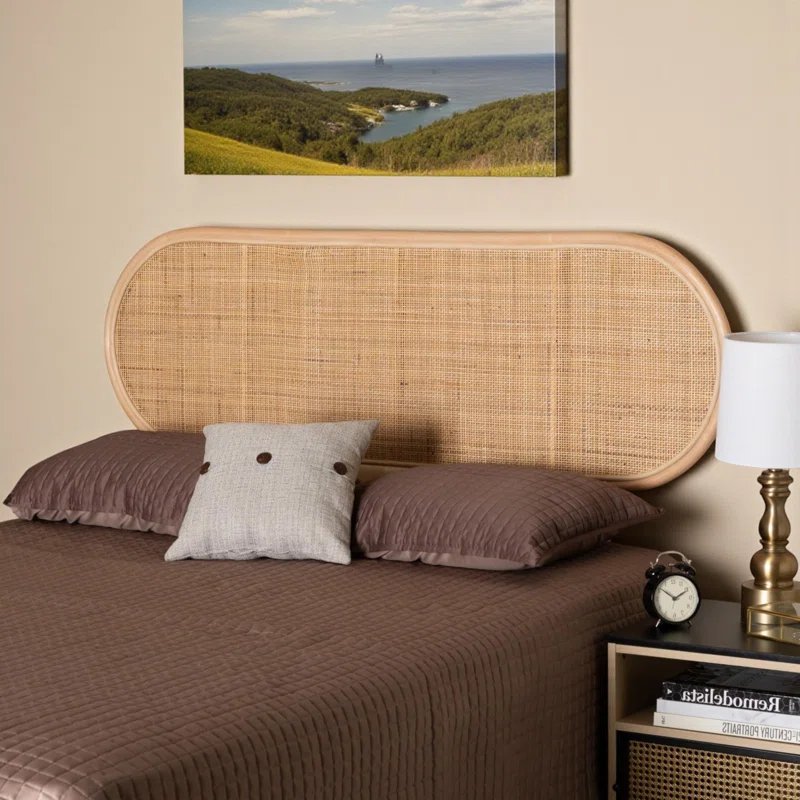 Bayou Breeze Finnian Natural Brown Finish Queen Size Rattan Headboard, 37.21" H X 64.73" W X 0.93" D