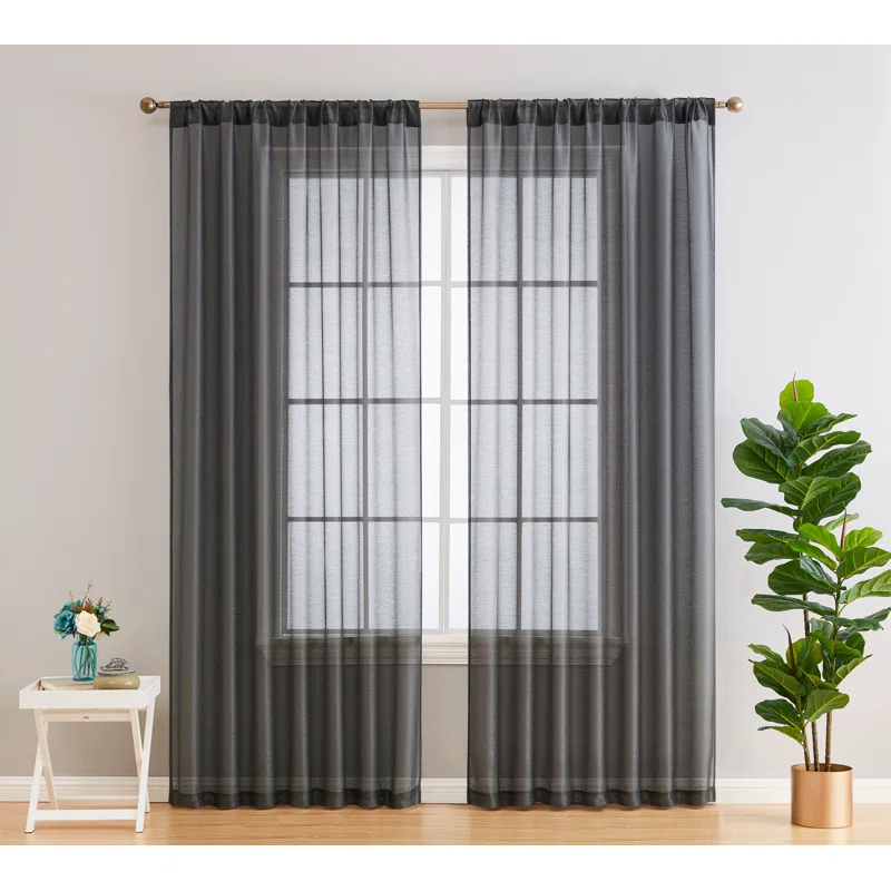 Ebern Designs Lauren Polyester Semi Sheer Curtain Pair (Set of 2)