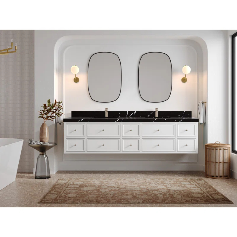 Willow Collections Roswell Floating 84'' Double Bathroom Vanity with Quartz Top