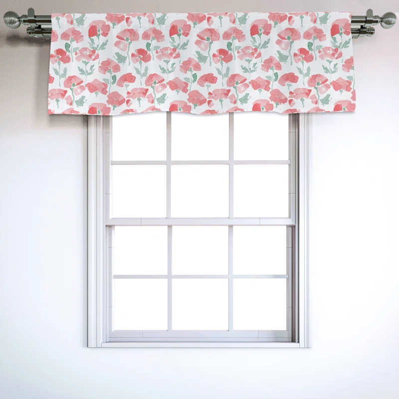 Ambesonne Sateen Floral Ruffled Window Valance