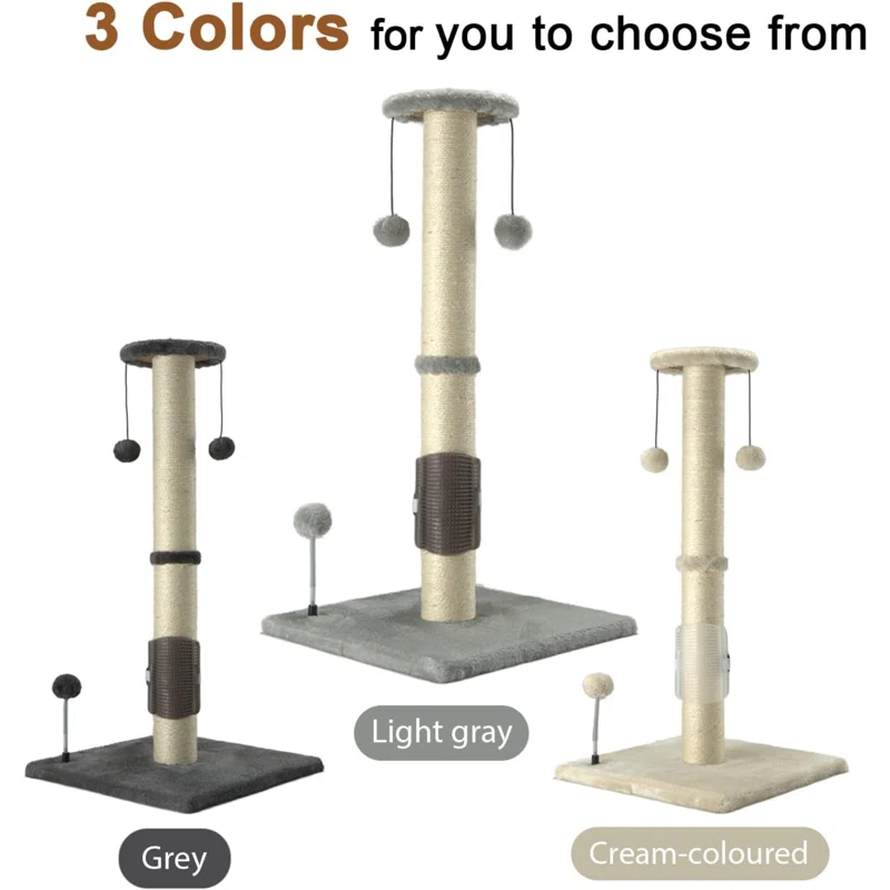 32" Tall Cat Scratching Post Sisal Scratch Posts With Hanging Ball And Self-Massage Brush Vertical Scratcher For Indoor Cats And Kittens(32Inches)