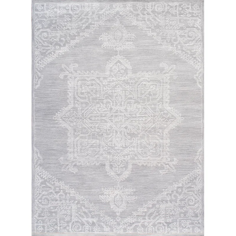 Pasargad Modern Oriental Handmade Tufted Area Rug in Silver/Ivory