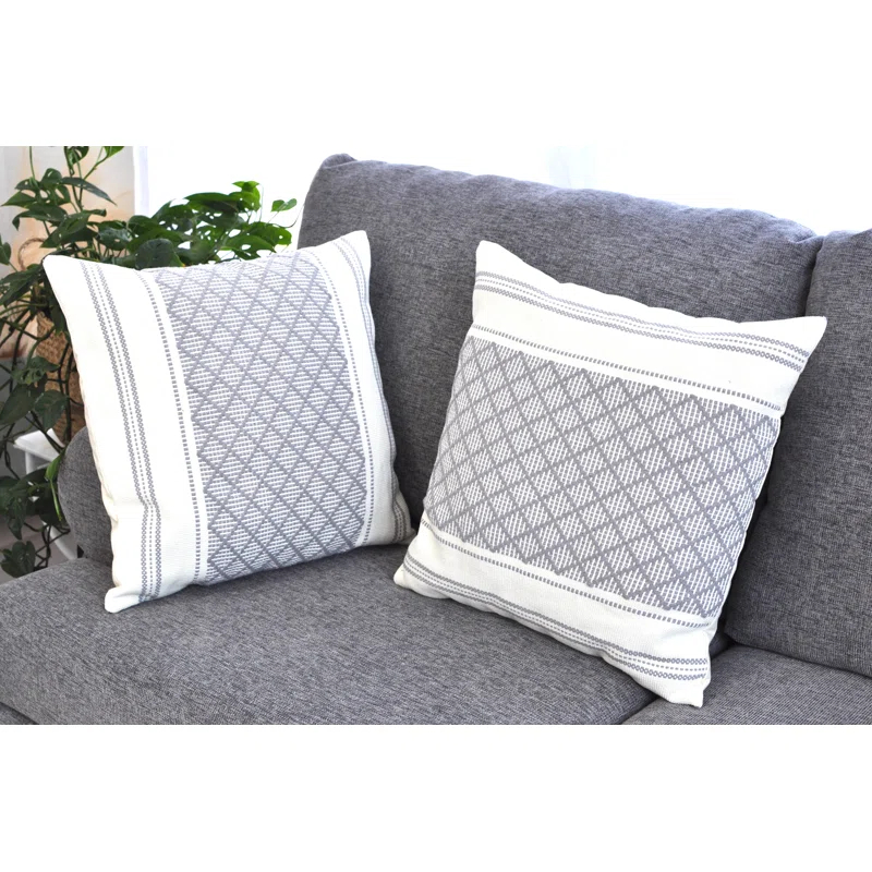 Dakota Fields Dorothene Outdoor Indoor  Pillow Covers Geometric Checkered Pattern, Plaid Woven Cushion Covers Pillow Cases (Set of 2)
