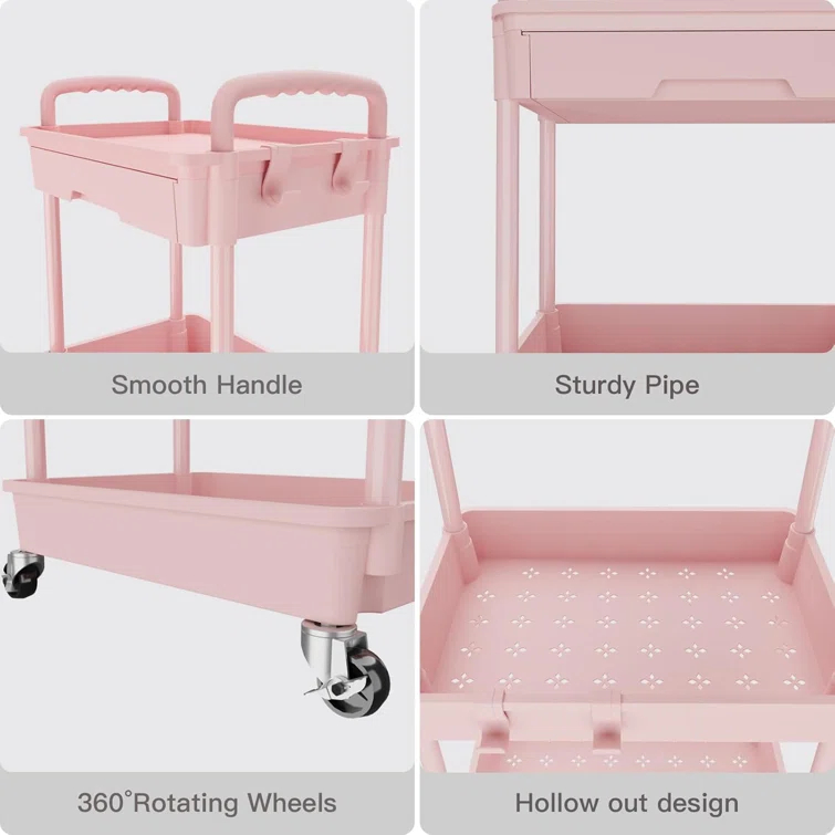 Ebern Designs 3 Tier Rolling Utility Cart With Drawer,utility Cart Made Of Multifunctional Storage Organizer Tool For Kitchen,bathroom,living Room,office