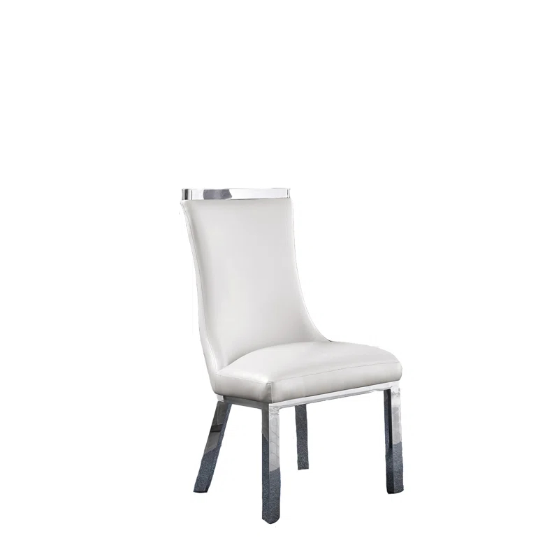 Mercer41 Felisia Solid Back Side White Faux Leather Parsons Chair (Set of 2)