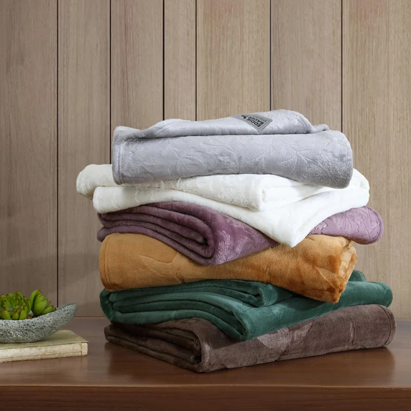 Eddie Bauer Eddie Bauer Woodblock Floral Embossed Signature Plush Throw Blanket