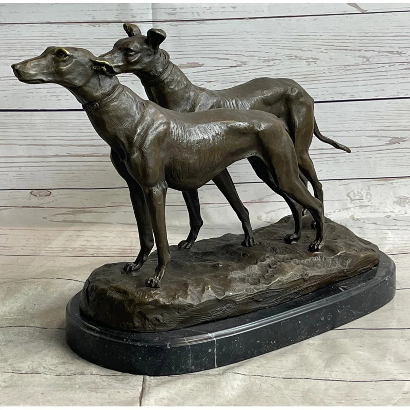 Red Barrel Studio® Rimon Pair Of Greyhounds - Two Slender Racing Dogs Handmade Bronze Sculpture By Fremiet