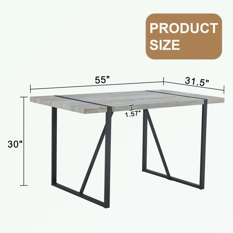 Rectangular Dining Table with MDF tabletop and metal legs