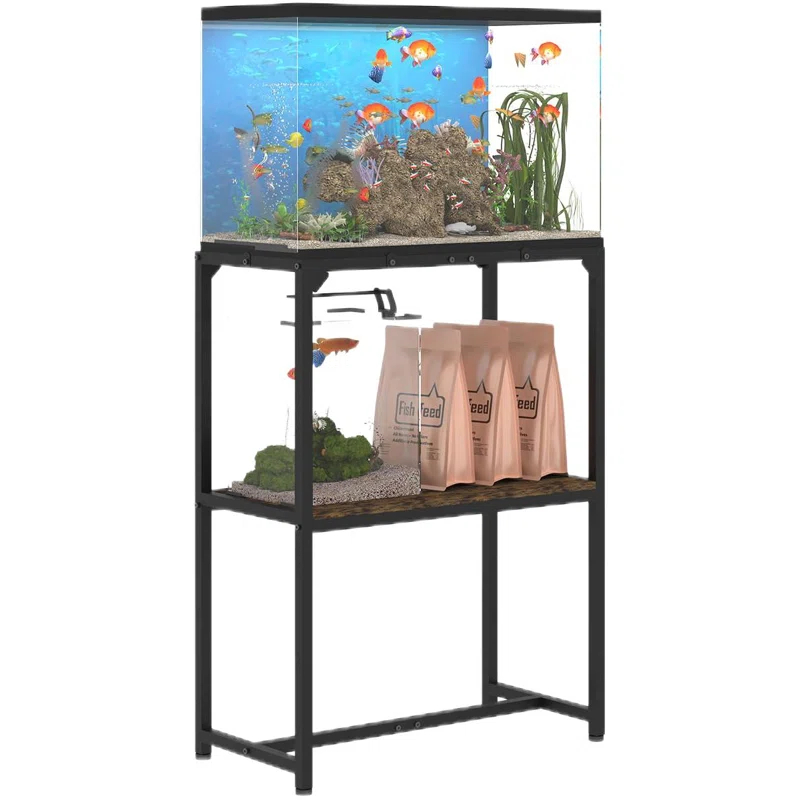 Tucker Murphy Pet™ 20 Gallon Fish Tank Stand, Upgraded Height Aquarium Stand Table With 2 Tiers Storage Shelf, Metal Reptile Breeder Turtle Terrarium Stand Rack, Black