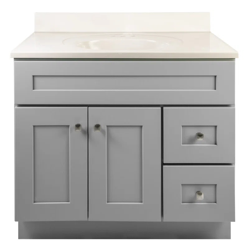 Design House Brookings 37 Inch Solid Wood Bathroom Vanity with Cultured Marble Top, Assembled, Sherwin Williams® Gray – Design House, 216127
