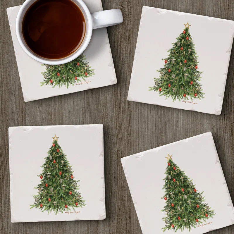 CounterArt O Christmas Tree 4-Pack Tumbled Tile Coasters (Set of 4)