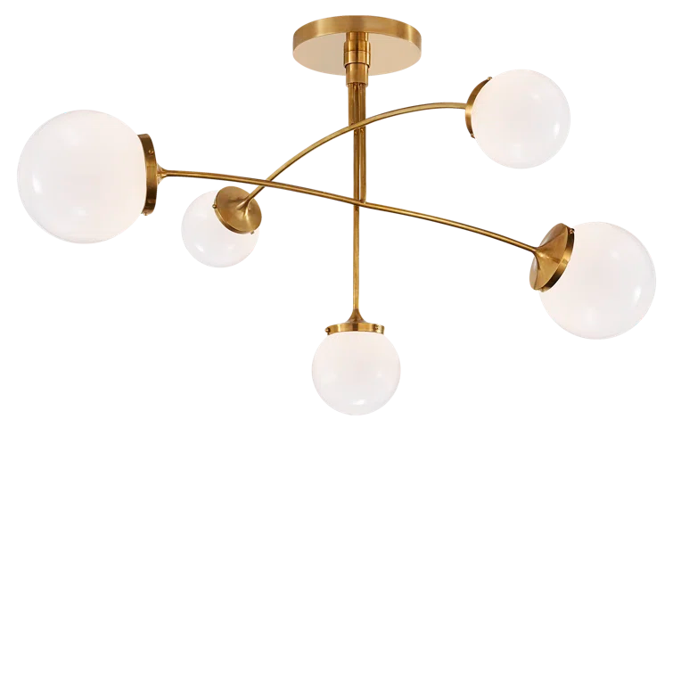 Soft Brass 5-Light Chandelier with White Glass Shades