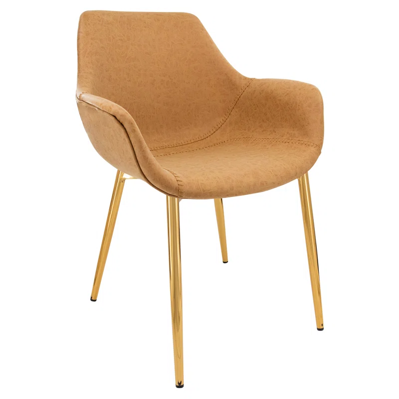 Everly Quinn Markley Leather Dining Chair with Powder-Coated Gold Iron Legs Accent Side Chair Foam Padded Seat Versatile Kitchen Chair