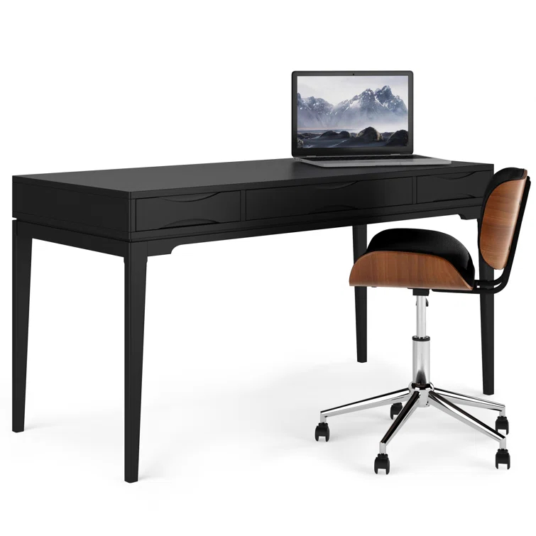 Simpli Home Harper Solid Wood Desk, Contemporary Style with Keyboard Tray and Storage