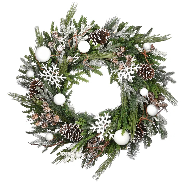 The Holiday Aisle® 30" Pre-Lit Alpine Collection Decorated Wreath