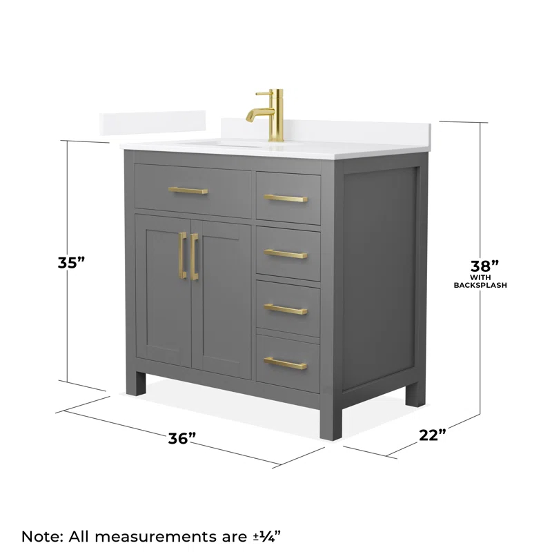 Wyndham Collection Beckett 36" Freestanding Single Bathroom Vanity with Quartz Top