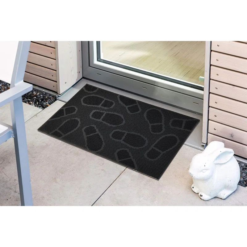 Evideco Outdoor Mat Front Rubber Shoeprint 30 in. x 18 in. Non-Slip Outdoor Door Mat