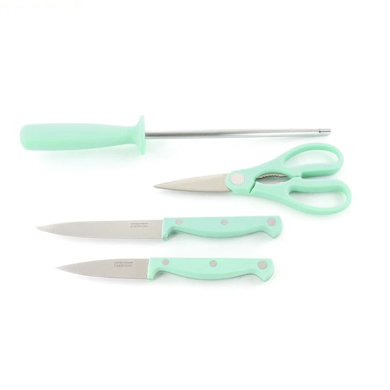 MARTHA STEWART 14-PIECE CUTLERY SET, Green with Wood Block