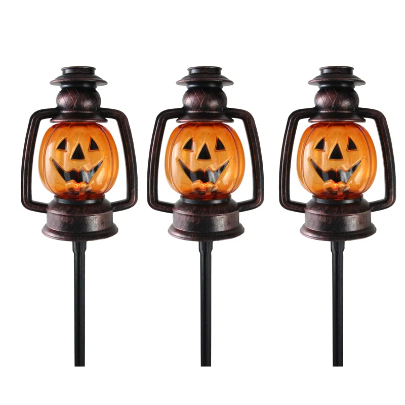 Northlight Seasonal Orange Flickering Halloween Jack O' Lantern Pathway Markers 16.75" (Set of 3)