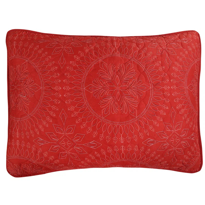 3 Pcs Festive Christmas Quilt Bedspread Set Holiday Bedding Medallion Red
