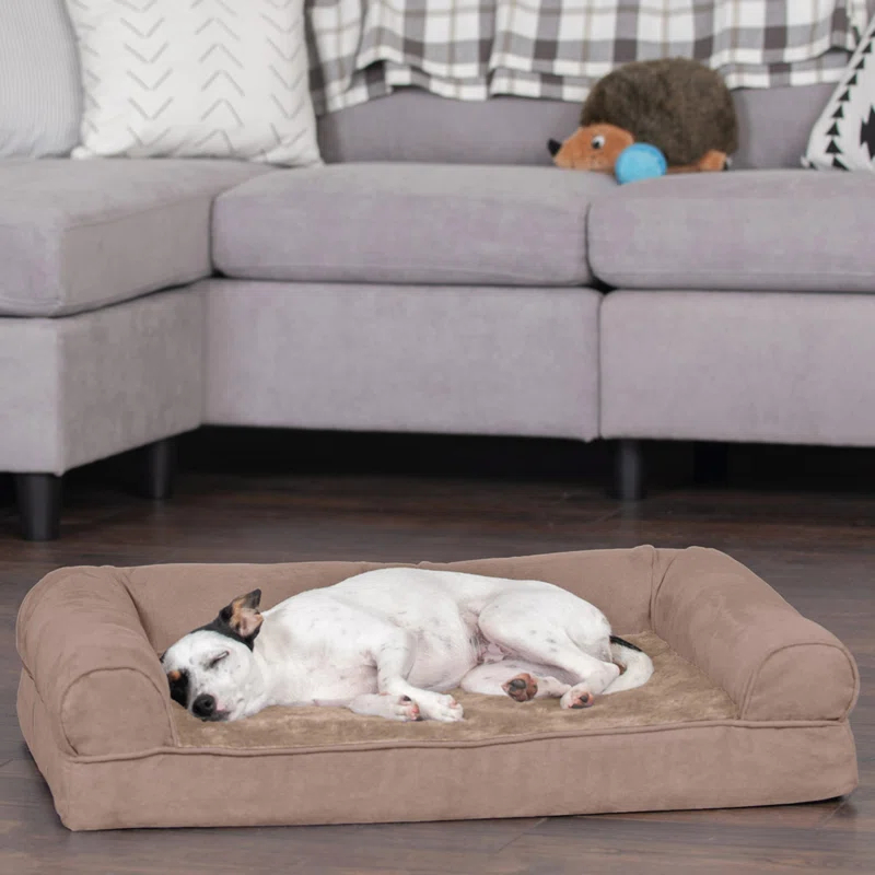 FurHaven Plush & Suede Full Support Orthopedic Foam Sofa Style Bolster Dog Bed