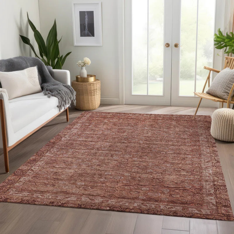 Machine Washable Indoor/Outdoor Chantille Terracotta Rug